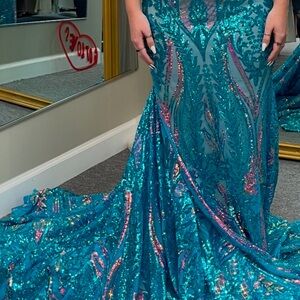 Elegant Teal and Purple Sequin Gown